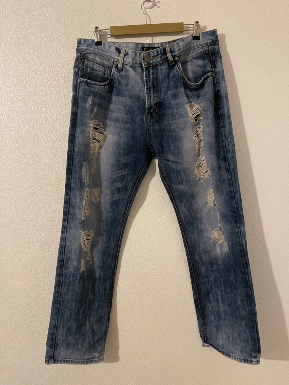 CJ Black Men’s Premium Denim Jeans Distressed Relaxed Straight 36x32 Acid Wash